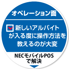 オペレーション面1：新しいアルバイトが入る度に操作方法を教えるのが大変