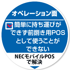 オペレーション面2：簡単に持ち運びができず前捌き用POSとして使うことができない